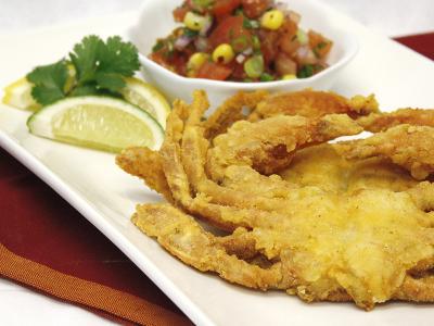 Corn flour dusted soft shell crabs