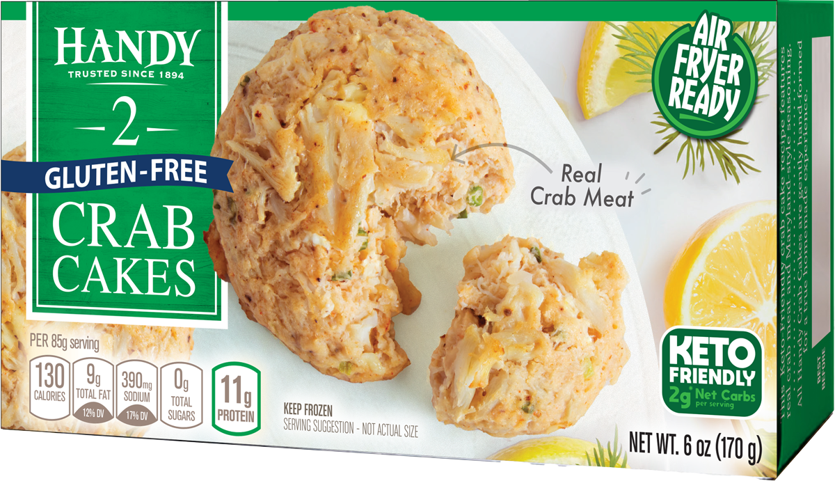 handy gluten-free keto-friendly crab cakes product box