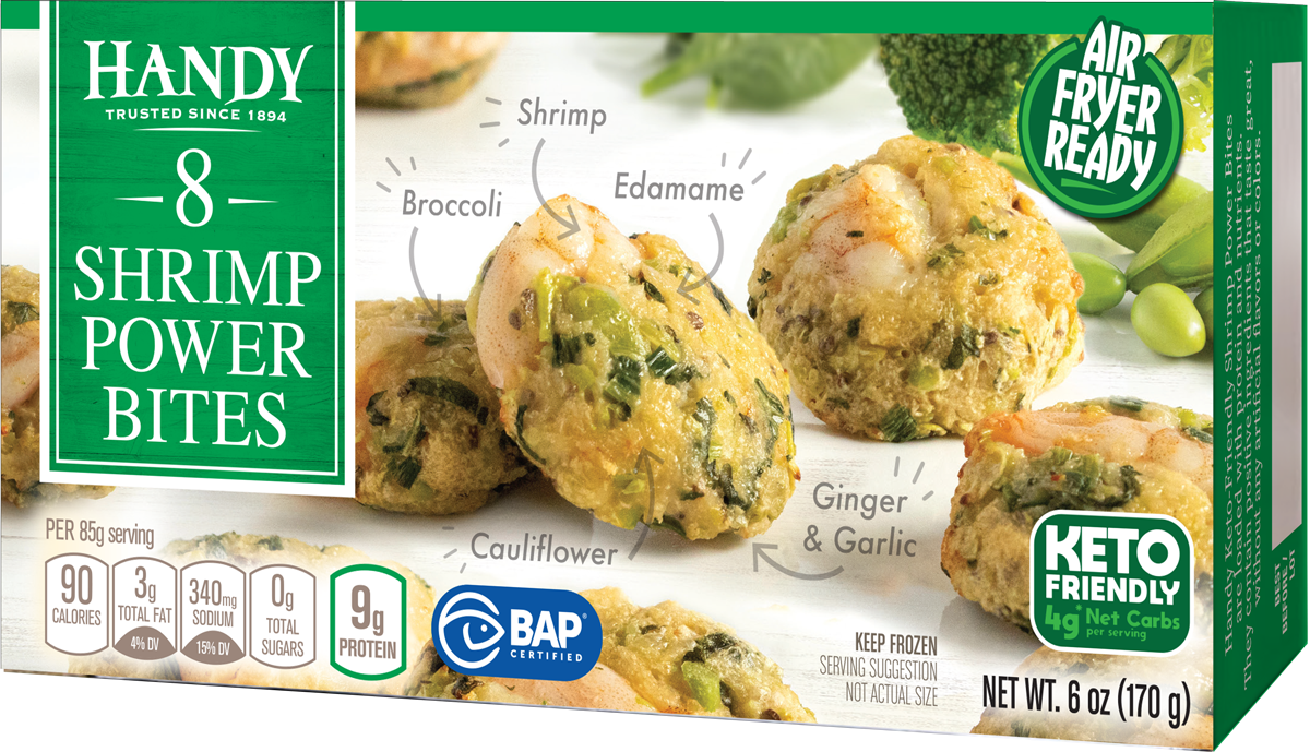 handy keto shrimp power bites product box