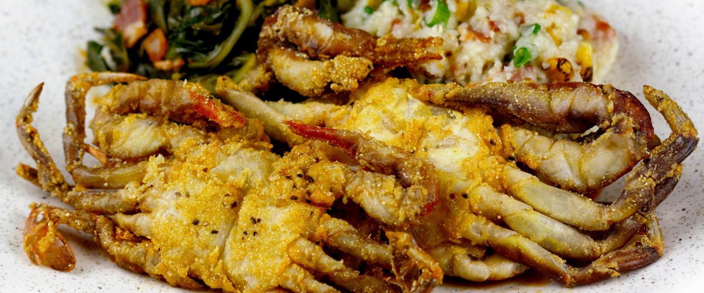 Bourbon Cider BBQ Soft Crab over Savory Grits Entrée Recipe