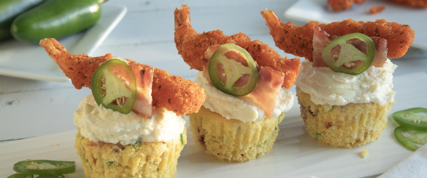 Bacon Jalapeño Corn Muffins with Spicy Jalapeño Shrimp