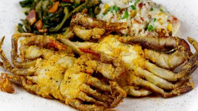 Bourbon Cider BBQ Soft Crab over Savory Grits Entrée Recipe