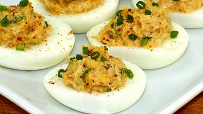 Crab Rangoon Kimchi Deviled Eggs Appetizer Recipe