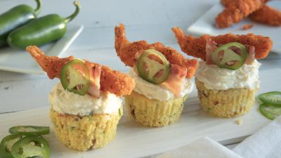 Bacon Jalapeño Corn Muffins with Spicy Jalapeño Shrimp